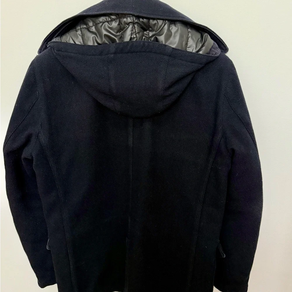 C.P. Company Navy Wool-Blend
Detachable-Hood Quilted Pea Coat - Picture 7 of 15